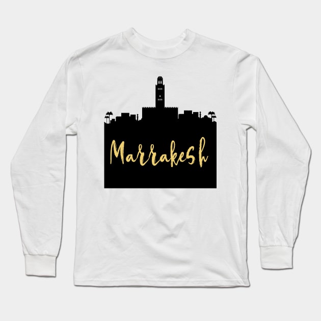 MARRAKESH MOROCCO DESIGNER SILHOUETTE SKYLINE ART Long Sleeve T-Shirt by deificusArt